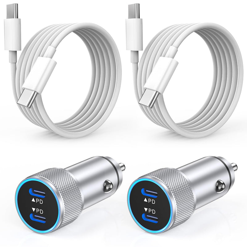 iPhone 16 15 Car Charger Fast Charging, 2Pack 20W USB C Auto Power Adapter with 2Pack 3 Foot Type C Car Charger High-Speed Charging Cable, Apple Auto Adapter for iPhone 16 15/15 Plus/15 Pro/15 Pro Max