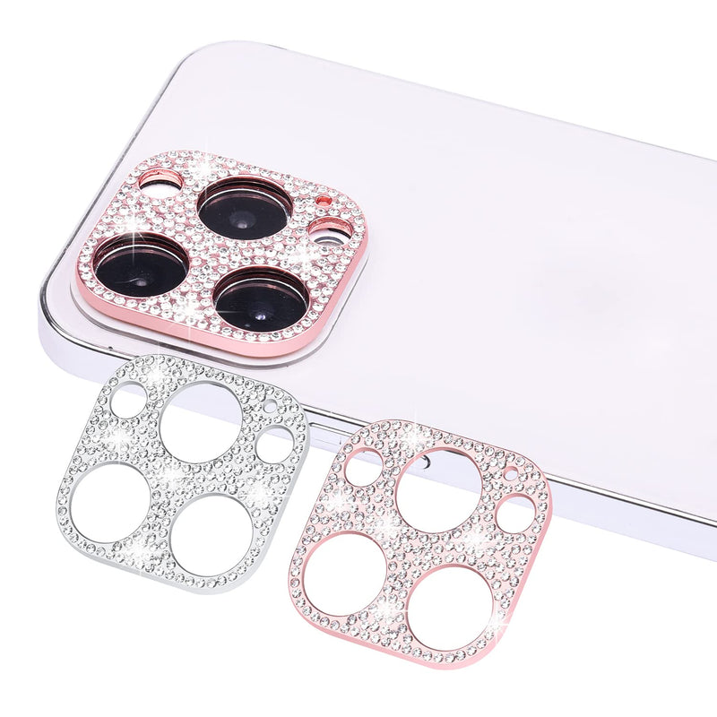 [2 Pack] Wisdompro Bling Camera Lens Protector for iPhone 13 Pro Max 6.7 inch, for iPhone 13 Pro 6.1 inch, Glitter Diamond Crystal Metal Lens Decoration Cover Accessories (Rose Gold and Silver) for iPhone 13 Pro Max & 13 Pro (Rose Gold + Silver)