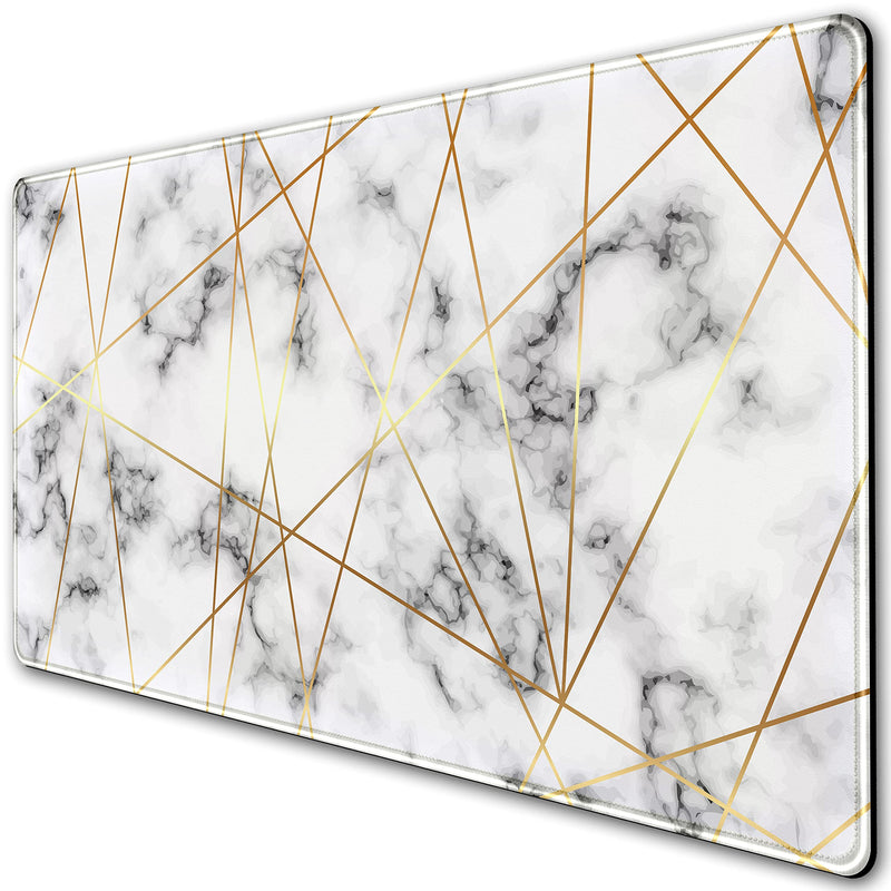 Grey Gold Line Marble Extended Gaming Mouse Pad XXL Desk Pad, Large Mousepad for Wireless Mouse (31.5x15.75 in), Big Keyboard Mouse Mat Non-Slip Rubber Base Mousepad with Stitched Edges E-Grey Gold Line Marble