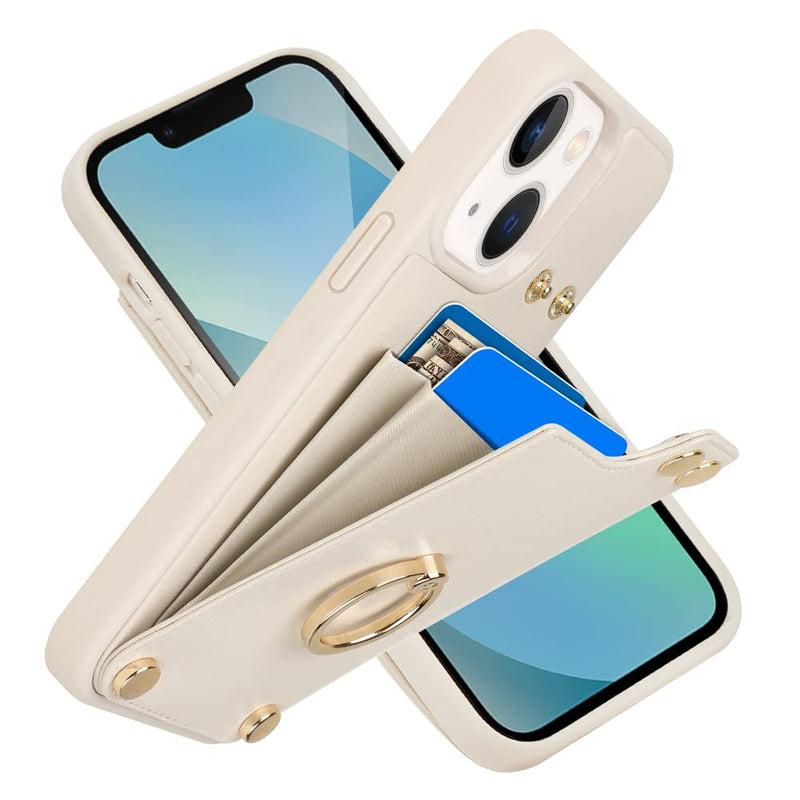 [AUSTRALIA] - LAMEEKU Wallet Case Compatible with iPhone 13, Case with Card Holder, RFID Blocking Leather Cover 360°Rotation Ring Kickstand Protective Bumper Designed for Apple iPhone 13 6.1'' (2021) Beige 
