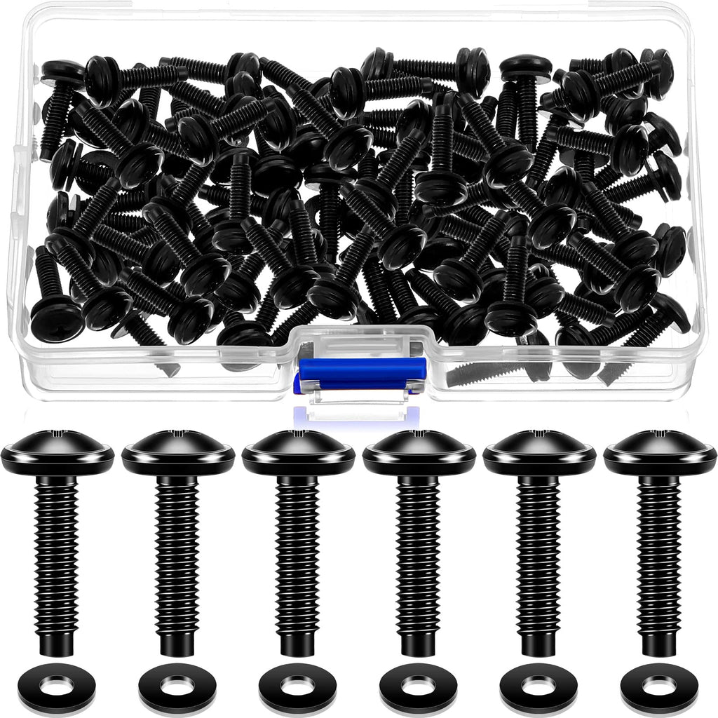 50 Pieces 10/32 Rack Screws 10/32 Rack Mount Screws Stainless Steel Rack Screws Black Server Rack Rail Screws Studio Screws with Nylon Rack Washers for Audio Server Rack Mounts Hardware Rails Size 10-32