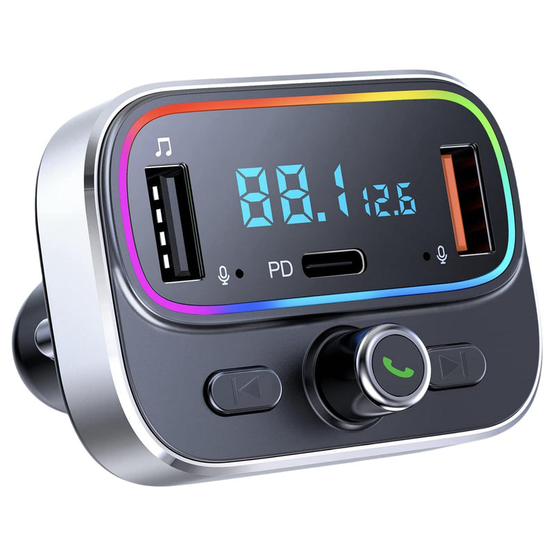 [AUSTRALIA] - Bluetooth 5.4 FM Transmitter for Car Wireless Radio Adapter Kit, Hands-Free Calling Dual Microphone, Fast Charging 18W & PD 20W for All Smartphones Audio Players, Supports TF/SD Card and USB Disk 
