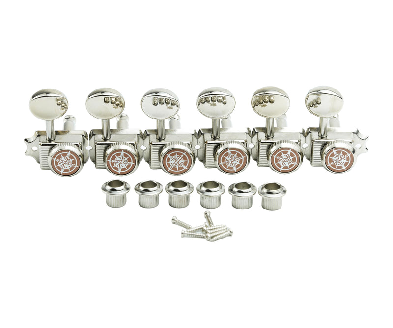 Guyker 6 Inline Vintage Guitar Lock String Tuners – Locking Tuning Key Pegs Machine Heads Replacement Parts for ST TL Style Electric, Folk or Acoustic Guitars – Nickel