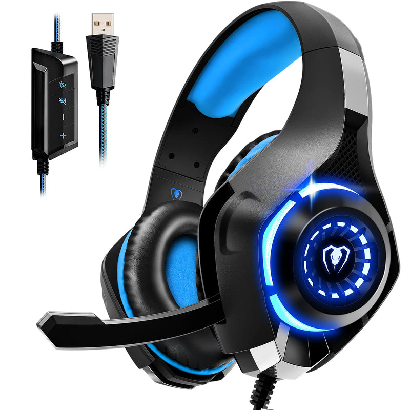 7.1 Gaming Headset for PC, Computer Gaming Headphones with Noise Cancelling Mic/Microphone, PC Gaming Headset with LED Lights for PC, PS4/PS5 Console, Laptop