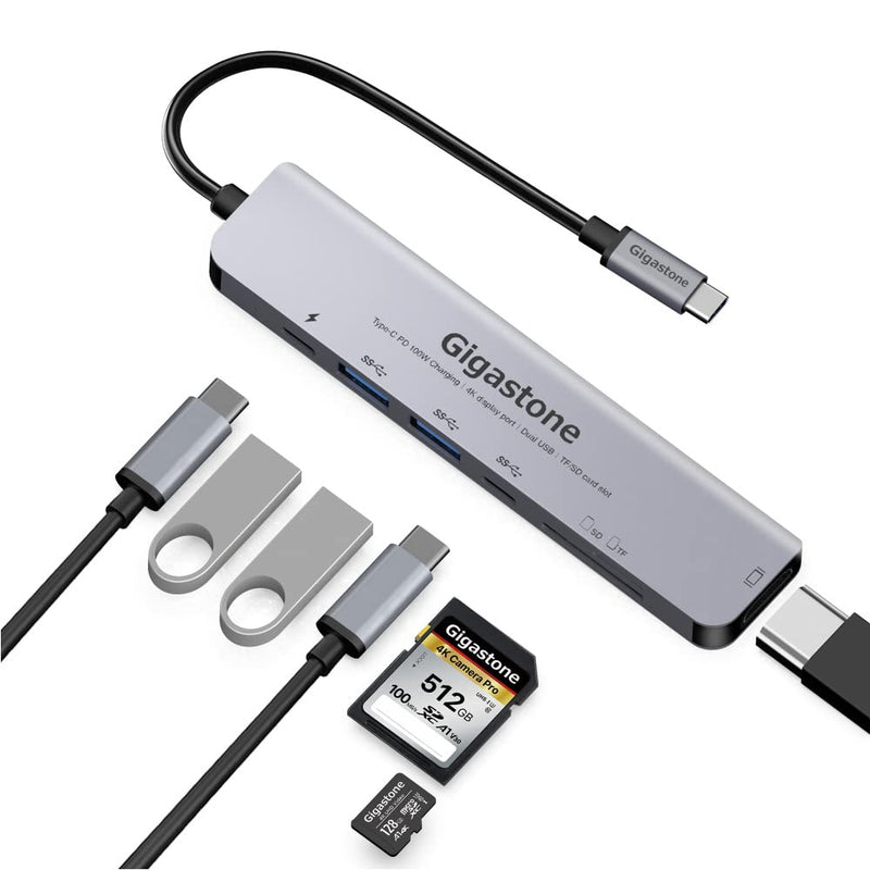 【USB C Hub】【100W Power Delivery】 Gigastone Multiport Adapter 7-in-1 with 100W Charging, 4K HDMI, USB-C & 2 USB-A 5Gbps, SD & microSD Reader, for MacBook Air, MacBook Pro, Chromebook, Zenbook, Surface