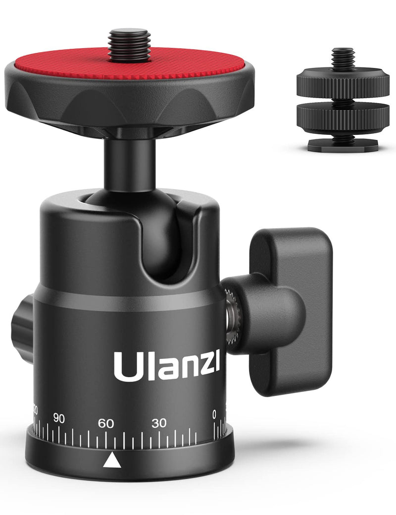 [AUSTRALIA] - Mini Ball Head, ULANZI H28 Panoramic Tripod Head + Dual Hot Shoe Mount DSLR Camera Mount Adapter Photograph Attachment Accessories for Action Cameras Cam Smartphone Light Microphone Loading 5.5lb 