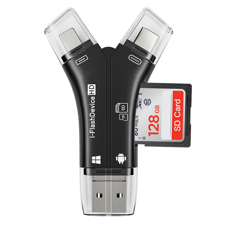 ZOIOT SD Card Reader for iPhone / iPad / MacBook / Android / Camera / Computer 4 in 1 Micro SD Card Reader USB C Memory Card Reader Portable Trail Camera Viewer Compatible with SD TF (Black)