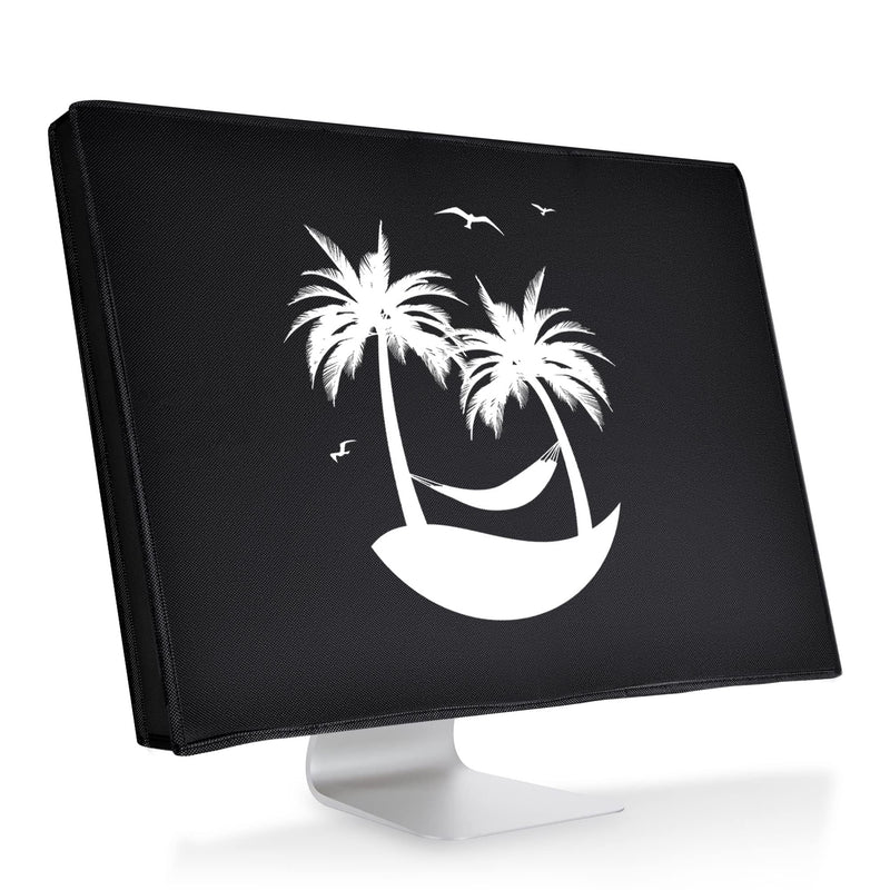 kwmobile Computer Monitor Cover Compatible with 27-28" Monitor - Tropical Island White/Black Tropical Island 02-01