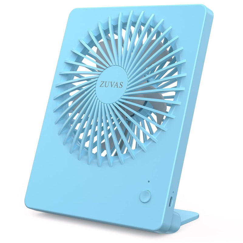 Zuvas Desk Fan Battery Operated Fan Rechargeable 180°Tilt Folding Personal Fan Ultra Quiet Small Portable Fan 3 Speed Adjustable Strong Wind USB Fan For Office Bedroom Home Desktop Camping (Blue) Blue