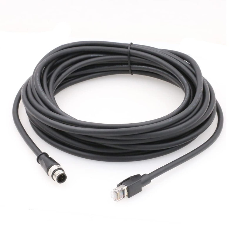 SZRMCC M12 Ethernet Cable D-Code 4 Pin Male to RJ45 Connector High Flex Cat5e Shielded Waterproof Network Cable for Industrial Camera Sensor (10m,Black) Black 10m