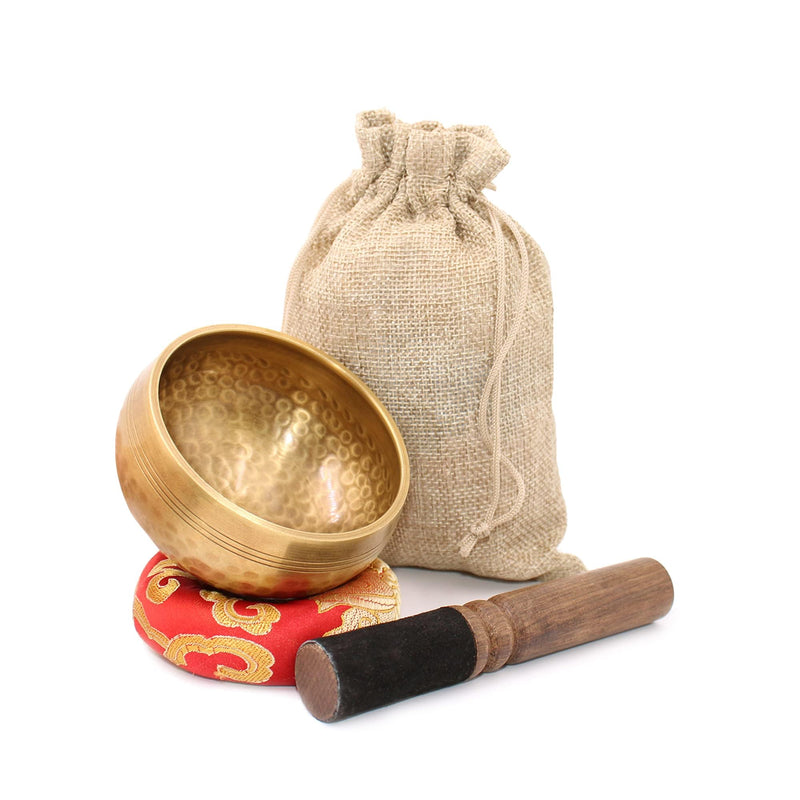 Tibetan Singing Bowls Set, Singing Bowls, Meditation Sound Bowl Handcrafted in Nepal, For Yoga, Meditation, Mindfulness, Healing & Chakra balancing 3.15 inch Gold