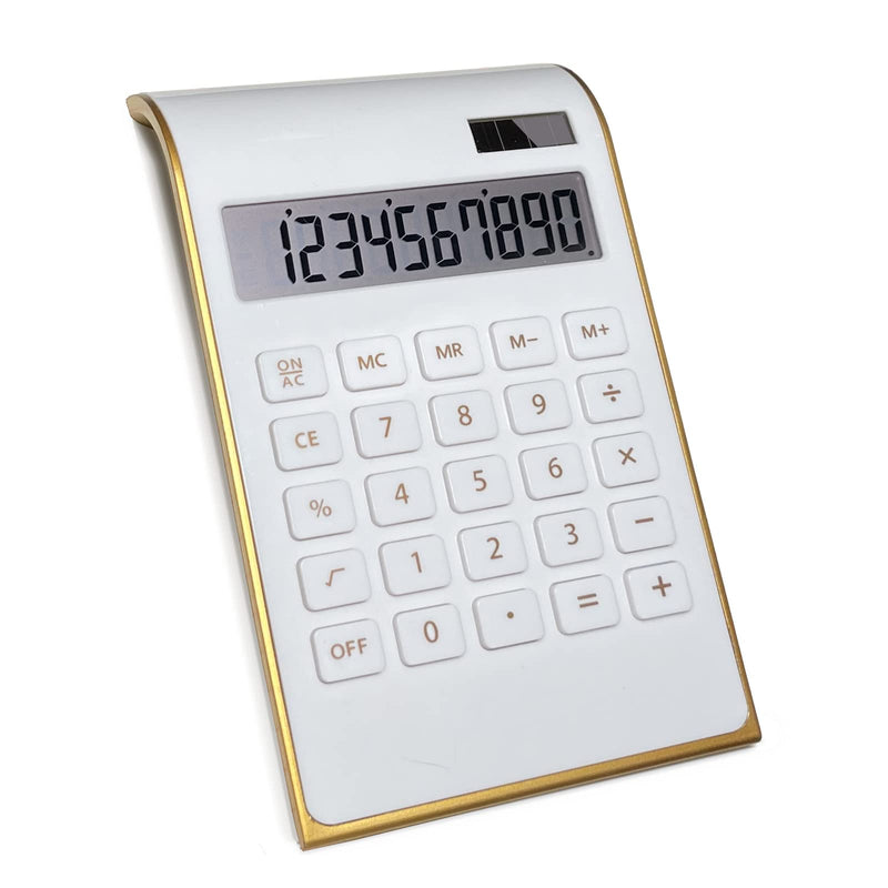 Solar Gold Calculator Standard Function Desktop Calculator LCD 10-Digit Desktop Calculator for Office, Home White