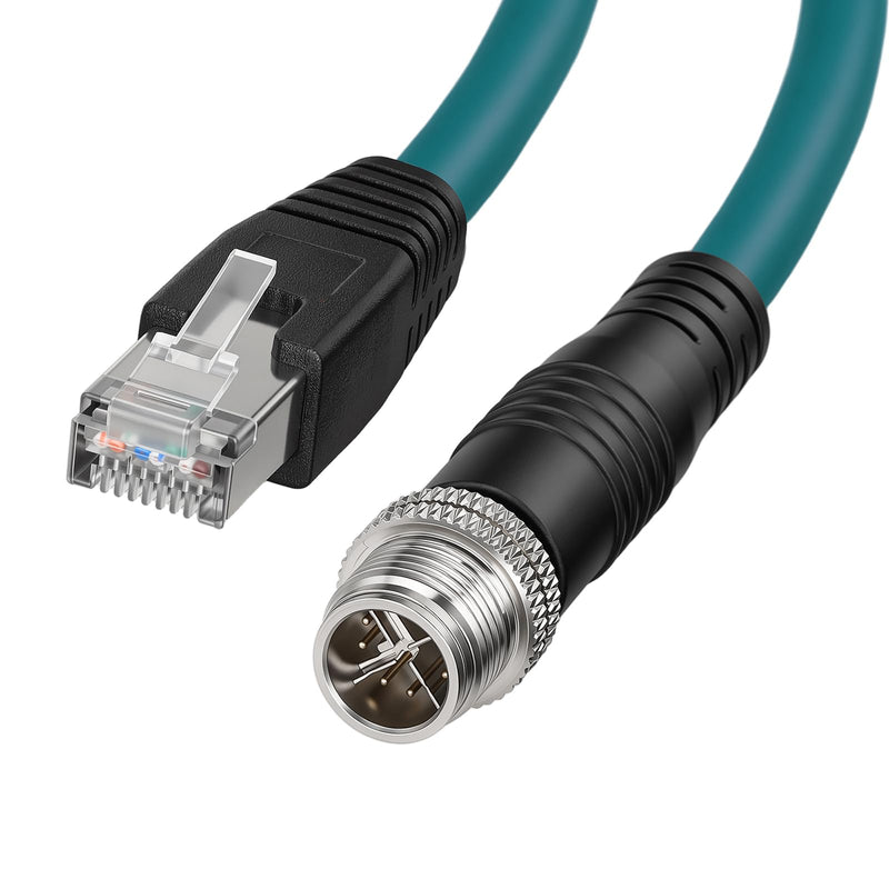 M12 8‑Pin X‑Code Male to RJ45 Cat7e 10Gbps Shielded GigE Cable, 8M (26.2Ft) – High Flex PROFINET/EtherNet/IP Industrial Cord for Cognex, Basler, Vision Sensor, PLC – Dark Green Straight X-code,Dark green