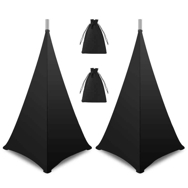 Speaker Stand Cover, DJ Speaker Stretch Cover Black, 360 Degree Speaker Stand Tripod Cover Skirt with Storage Bag for Stage Gig, Wedding and Banquet Event- 2 Pack