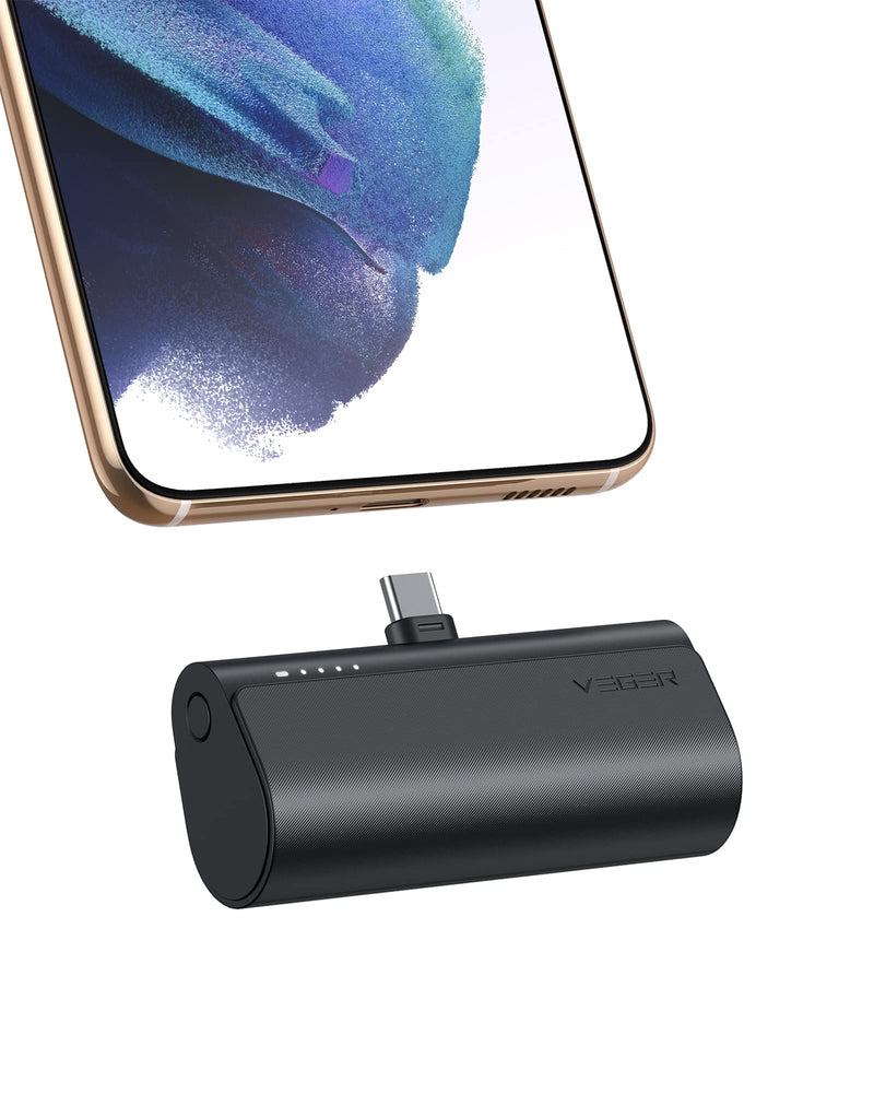 VEGER Portable Charger, USB C Power Bank, 5000mAh Mini Battery Pack Fast Charging 20W Small Charging Bank for Samsung Galaxy S21, S20, S10, S9, Note 20, Pixel, Moto, LG, Oculus Quest, Android Phones D Black