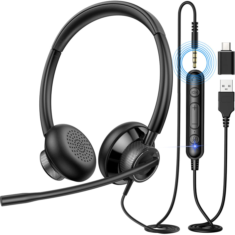 [AUSTRALIA] - New Bee USB Headset with Microphone for PC, Computer Headset with in-line Mute Volume Control Wired Headset for Laptop, Skype, Zoom, Call Center, Meetings, Webinar, Home 
