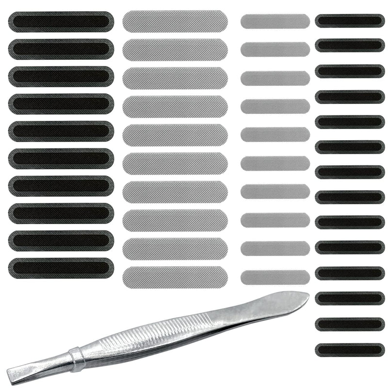 44 Pack Mesh Anti Dust Proof Adhesive Net Sticker with Tweezers, Speaker Dustproof Cover Kit Protects Charging Compatible with iPhone 15 14 13 12 11 8 7 Pro Max Mini X XS XR Plus, 2 Sizes, 2 Colors