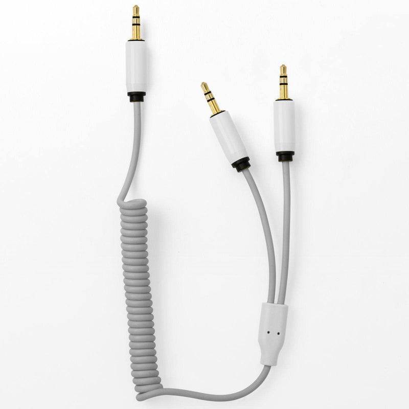 MyVolts Candycord Patch Special Audio Cable, Straight Mini Jack to 2 x Straight Mini Jack, Curly 26cm to 30cm, Powder Grey Colour, Perfect for Modular Synths