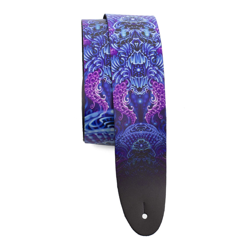 Perri's Leathers, Official David Bolt Prosperity Mandala Licenced Leather Guitar Strap, Direct to Leather Series, Anti-Slip, Adjustable from 42.5" to 56" Inch, Compatible w/All Button Lock Systems 56" Purple