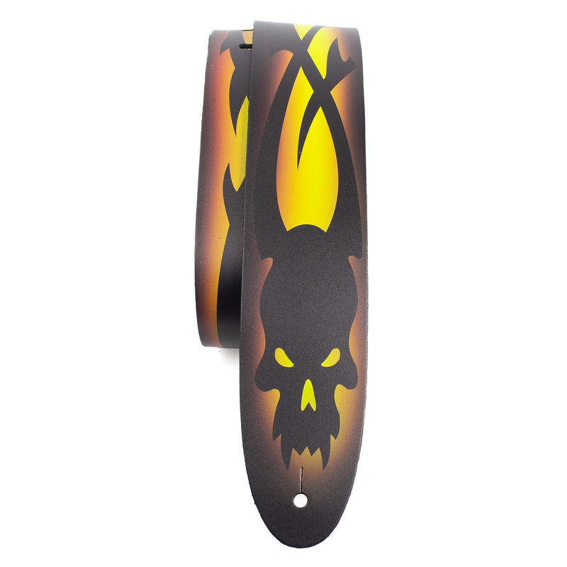 Perri's Leathers Ltd. Direct To Leather Guitar Straps: Bold Designs for Acoustic/Bass/Electric Guitars - Made in Canada Yellow Skull Barbed Wire