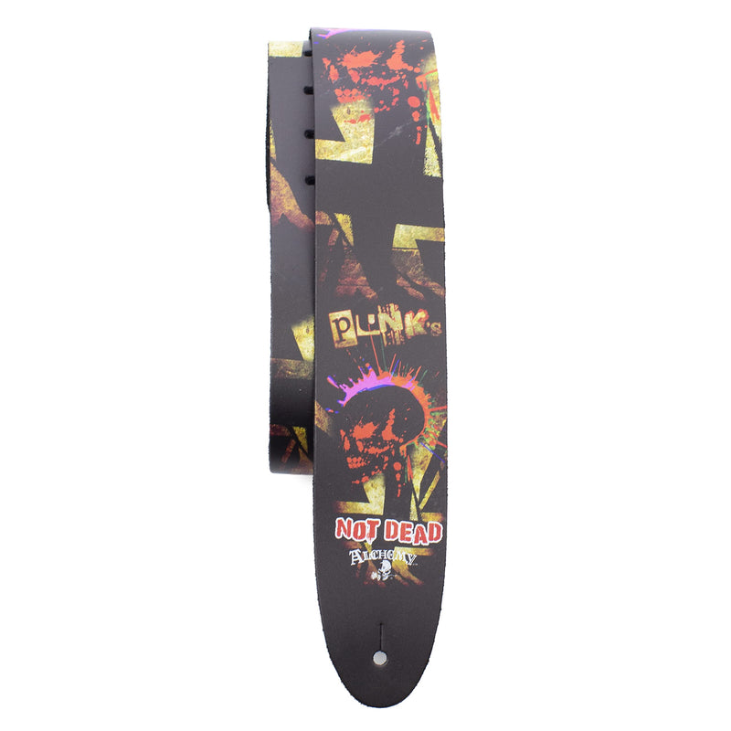Perri's Leathers, Official Alchemy Punks Not Dead Licenced Leather Guitar Strap, Direct to Leather Series, Anti-Slip, Adjustable from 42.5" to 56" Inch, Compatible w/All Button Lock Systems
