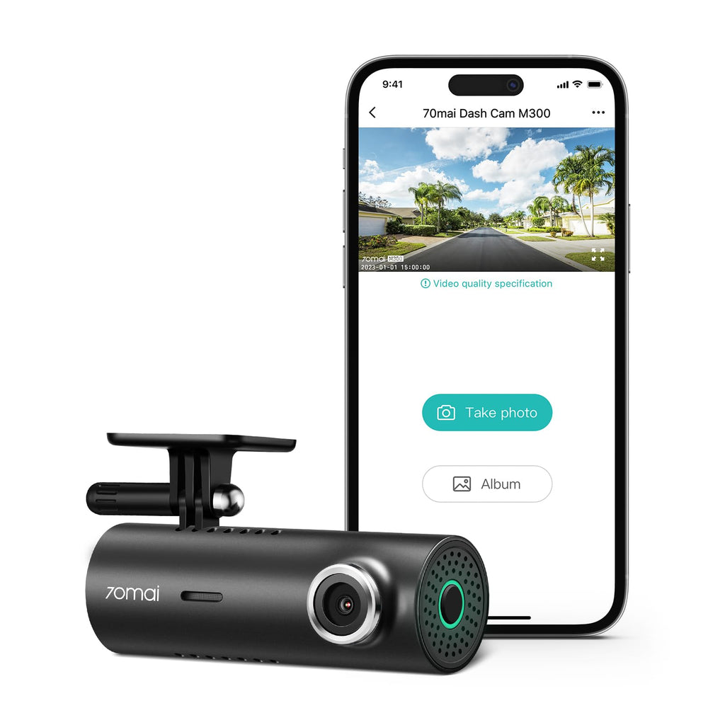 70mai Dash Cam M300, 1296P QHD, Built in WiFi Smart Dash Camera for Cars, 140° Wide-Angle FOV, WDR, Night Vision, iOS/Android Mobile App Dark Gray