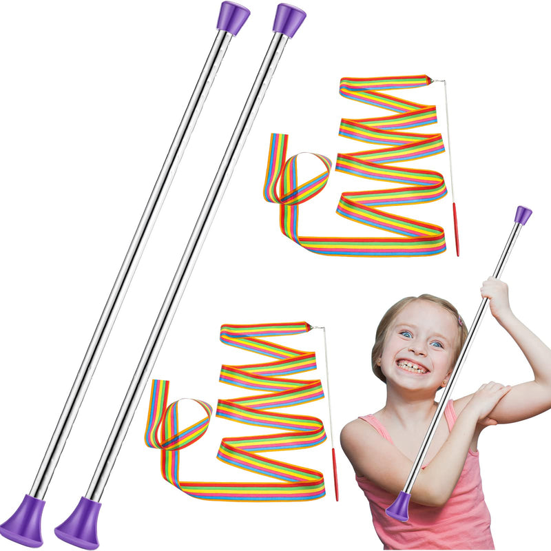 4 Pack Twirling Baton 21 Inch Band Marching Baton Stainless Steel Conductors Metal Gymnastics Parade Stick Dance Ribbon Streamer for Kid Girl