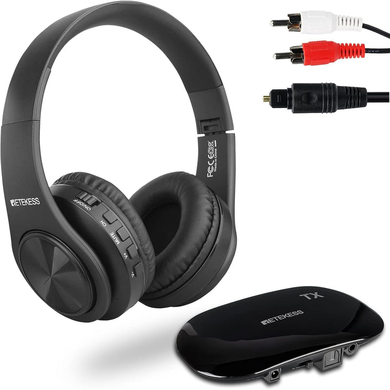 Retekess TA005 Wireless Headphones for TV Watching,TV Headphones for Senior | for Seniors, Elderly, Family, Support Stereo,A/B Channel,30m,Support AUX,RCA and Optical Input