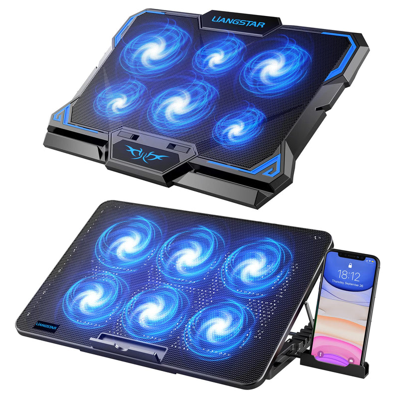 Laptop Cooling Pad with 6 Quiet Led Fans for Gaming Working with Phone Holder