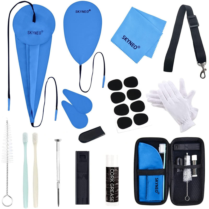 Saxophone Cleaning kit, Clarinet Cleaning Kit with Maintenance Kit,Cork Grease,Swab,Strap,Cleaning Cloth,Thumb Rest,Reed Case,Mouthpiece Brush and More blue