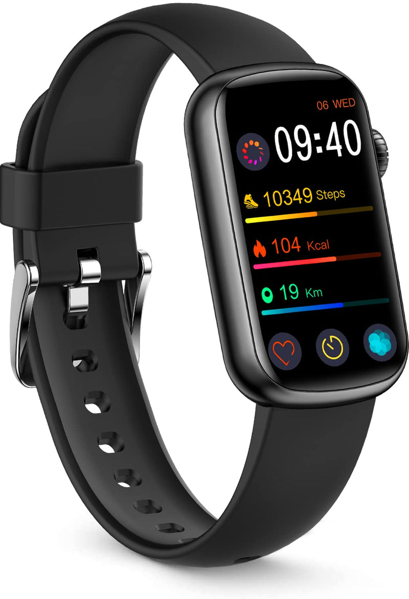 FITVII Slim Fitness Tracker with Blood Oxygen, Blood Pressure, 24/7 Heart Rate and Sleep Tracking, IP68 Waterproof Activity Trackers and Smart Watches with Step Tracker, Pedometer for Women Men Black