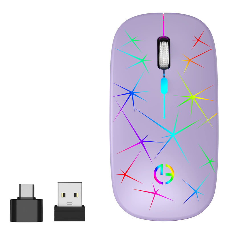 Wireless Mouse, 2.4G Portable Optical Quiet RGB Mouse with USB Receiver and Type C Adapter, 3 Adjustable DPI Levels, Wireless Computer Mouse for Laptop, Computer, PC, MacBook, Desktop Purple