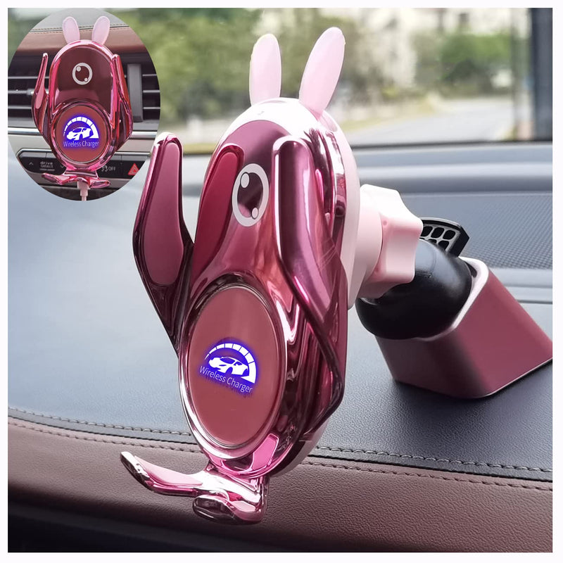 Wireless Car Charger Mount, Auto-Clamping Cute Pink | for car dashboard and vent, pink cute car phone holder , gift for women lady girlfriend birthday anniversary