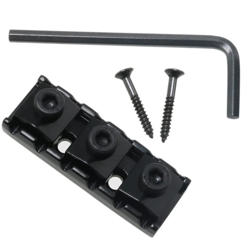 Locking Nut 1Set 43mm Black Guitar Metal String Locking Nut with Mounting Screws and Wrench for Electric Guitar Parts