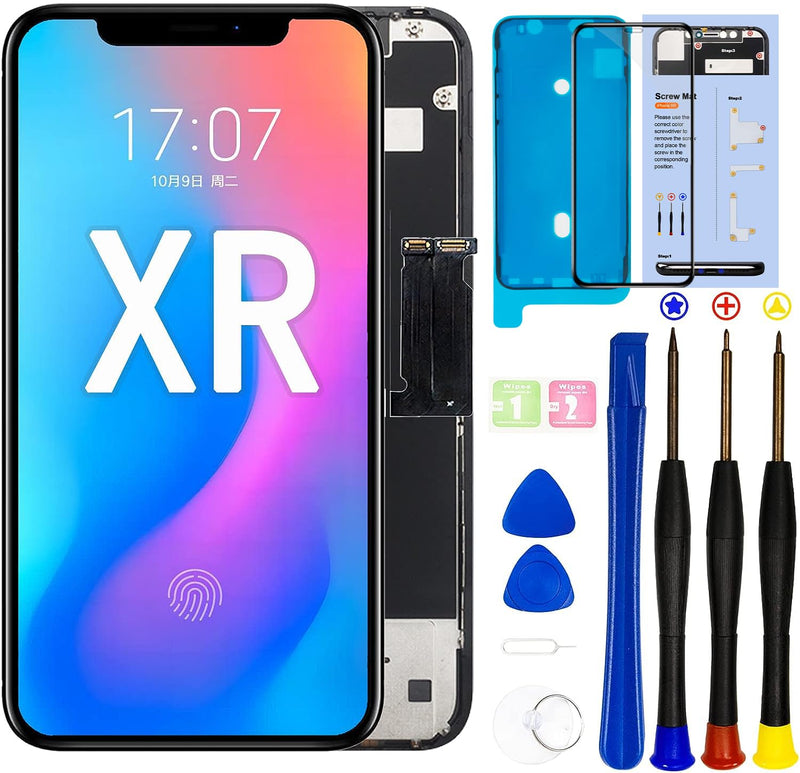 for iPhone XR LCD Screen Replacement 6.1 inch(Model A1984, A2105, A2106, A2108) Display digitizer Assembly Touch Screen,with Frame Assembly Repair Tool for iPhone XR