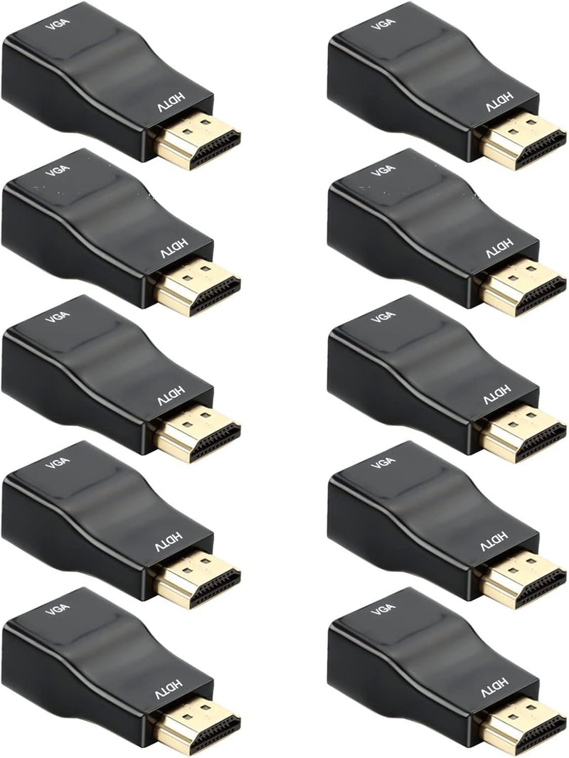 HDMI to VGA Adapter Converter 10-Pack,1080P | HDMI to SVGA Adapter Converter 1080P Male to Female Cord for Computer, Desktop, Laptop, PC, Monitor, Projector, HDTV Black