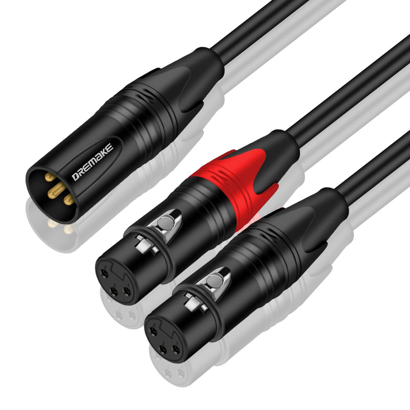 DREMAKE Balanced XLR Microphone Y Splitter Audio Cable, XLR Male to Dual XLR Female Y Cord, 3-Pin XLR Male to Double XLR Female Mic Adapter Converter Cable 6 Feet 2 Female to 1 Male XLR Plug