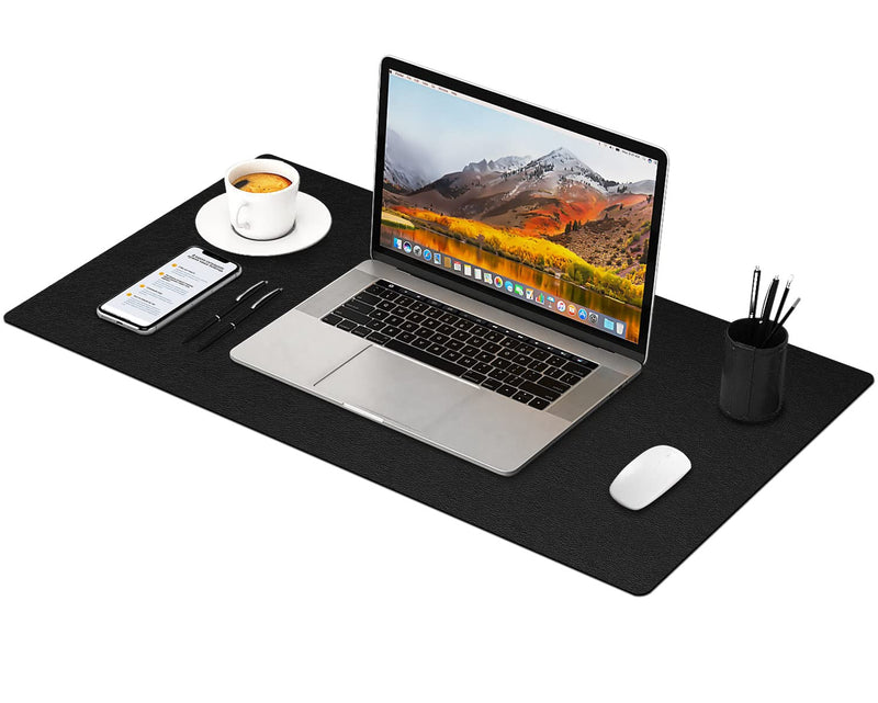 RostiKong Desk Mat Dual Use Office Desk Pad on Top of Desks PU Leather Desk Blotter Protector Computer Laptop Keyboard Writing Mouse Pad Waterproof Decorative Desk Cover Protector (16'' x 32'' Black) 16'' x 32'' Black + Black