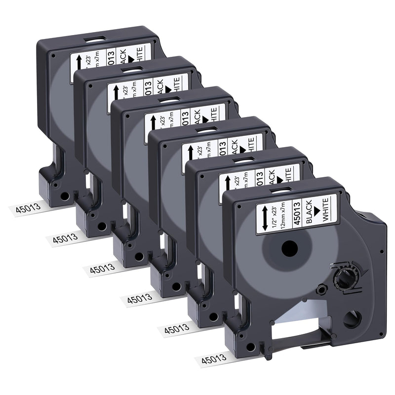 [AUSTRALIA] - 6-Pack Dymo D1 Label Tape 45013 Black on White 1/2 Inch x 23 Feet Compatible for DYMO LabelManager 160 280 210D 360D 420P Wireless PnP 220P 260P 500TS 450DUO 