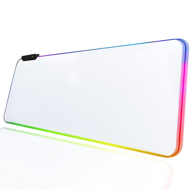 Gaming Mouse Pad White RGB Mousepad Non-Slip Rubber Base Extra Large Cool XL XXL Computer Desk Pad Gaming Accessories LED Light Up jmiyav Extended Big Keyboard and Mouse Pad for Gamer (31.5x12In) gloss white -I