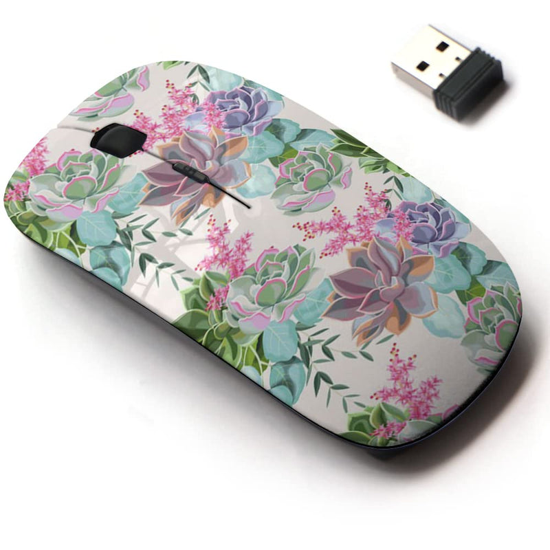 2.4G Wireless Mouse with Cute Pattern Design for All Laptops and Desktops with Nano Receiver - Succulents