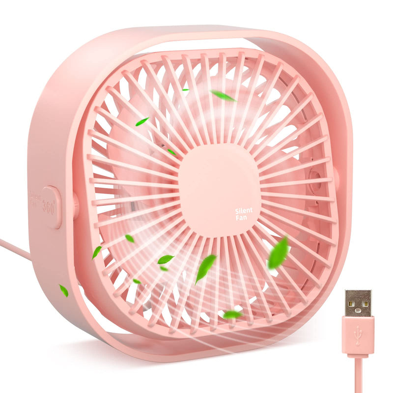 RJVW Small USB Desk Fan, 3 Speeds Portable Table Fan, 4 inch Personal Min Fan,Small Cooling Fan by USB Plug In, 360°Rotatable Silent Desktop Fan for Home Office Bedroom Dorm Indoor Outdoor Summer Gift Pink