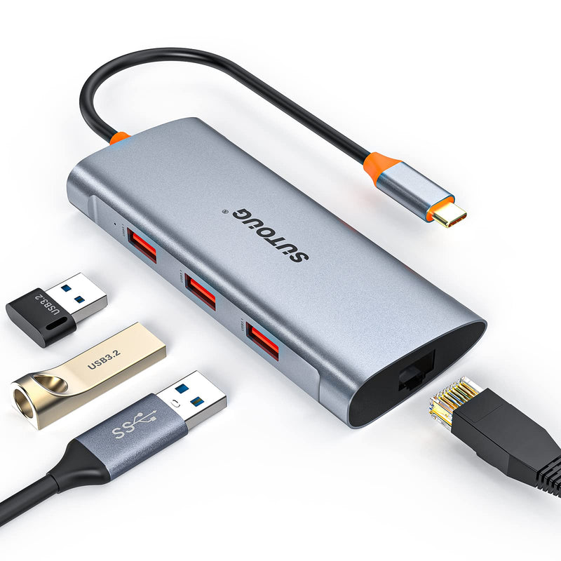4 in 1 USB C Hub, USB C Adapter, USB Type C to USB 3.1 Adapter with SuperSpeed 10Gbps for MacBook Pro/Air Grey 3 USB 3.1 and RJ 45