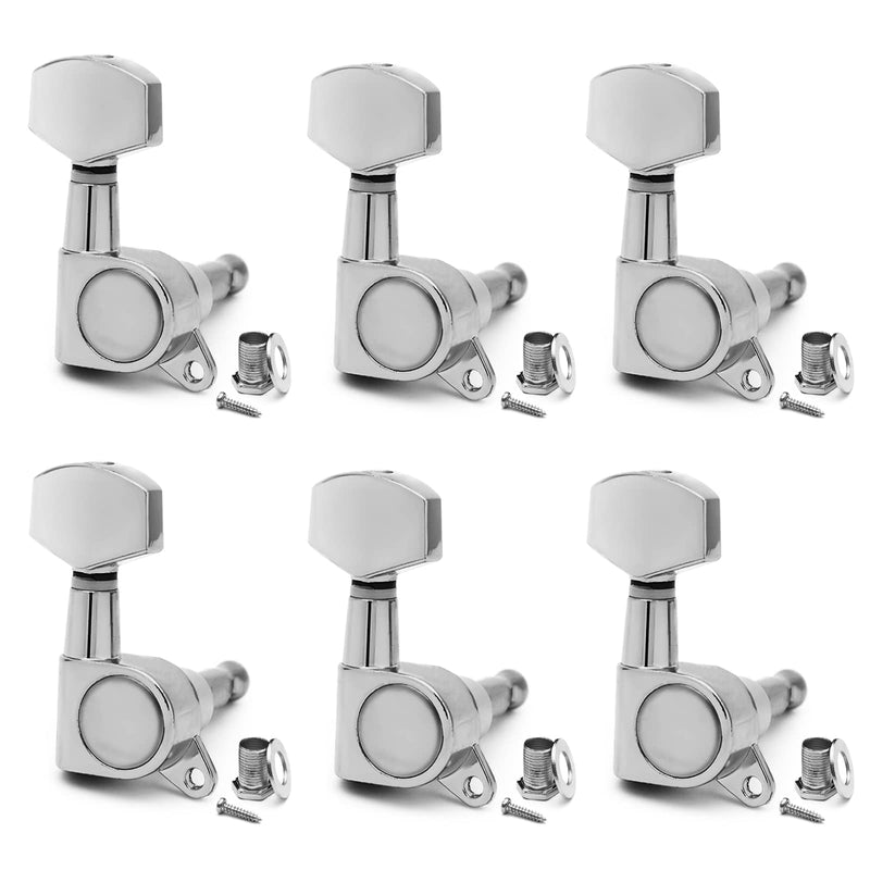 SAPHUE 6 Pieces 6R Guitar tuner pegs,Big Square Sealed guitar tuning pegs tuners machine heads,for Acoustic or Electric Guitar (Chrome) Chrome