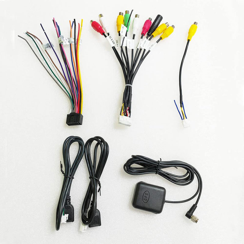 for Android Car Radio Stereo Power Cable RCA Video Audio CAM in Adapter USB Cables GPS Antenna Aftermarket Android Radio Accessory Harness Kit Set 16pin Test Power on Cable Radio Accessories Set with 16PIN Cable