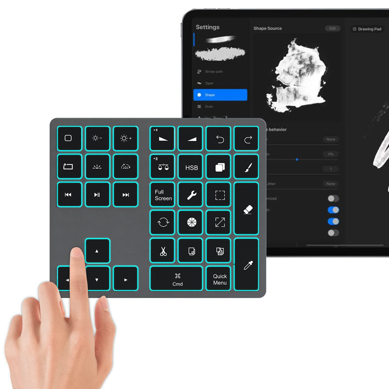 Doohoeek Backlit Buetooth Keypad for iPad Procreate, Rechargeable Keyboard for Procreate and Drawing Shortcuts for iPad and Graphic Tablets, Gray