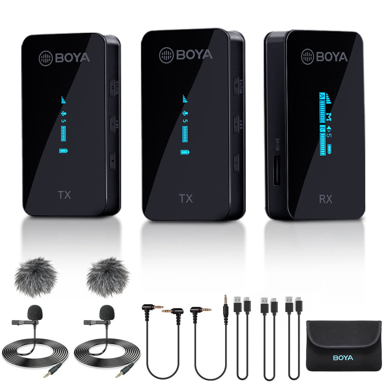 BOYA BY-XM6-S2 Wireless Lavalier Microphone 2.4GHz Dual Channel Wireless Lapel Microphones for Cameras DSLR Camcorder Clip on Lapel Mic for Video Recording YouTube Vlogging Interview 328ft Range 2TX+RX