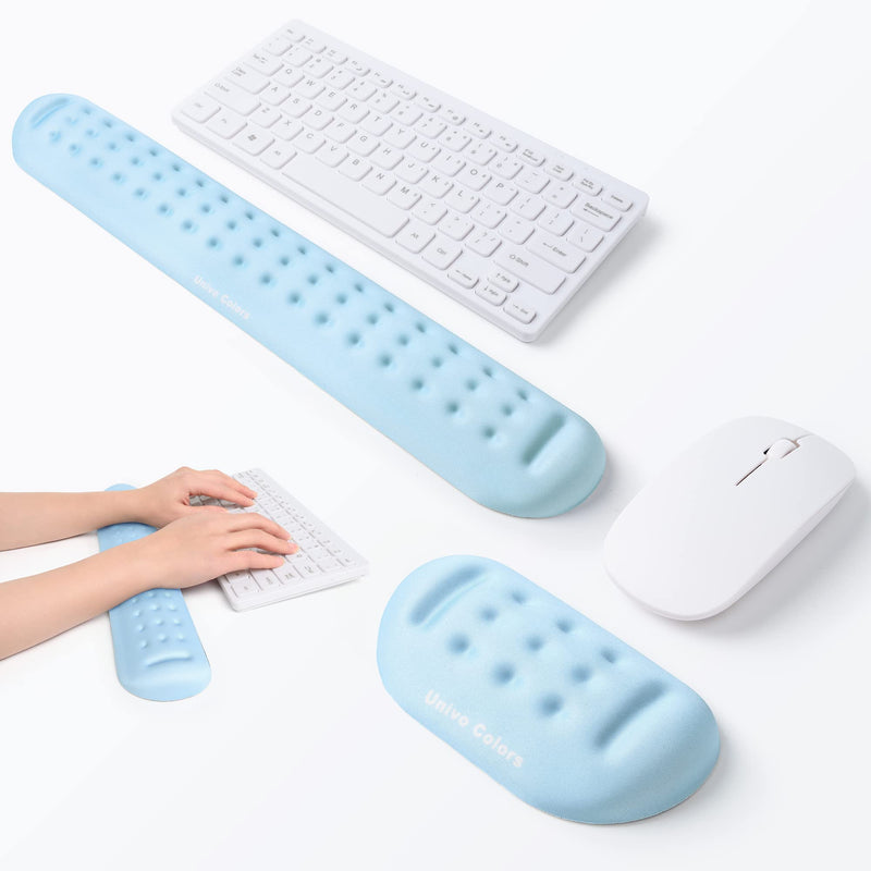 Univo Colors Light Blue Keyboard Wrist Support and Mouse Wrist Rest Set, Made of Memory Foam Soft Gel, Ergonomic Pad for Computer, Laptop, Mouse, Office, Gaming 43cm*7cm*2cm&13cm*7cm*2cm