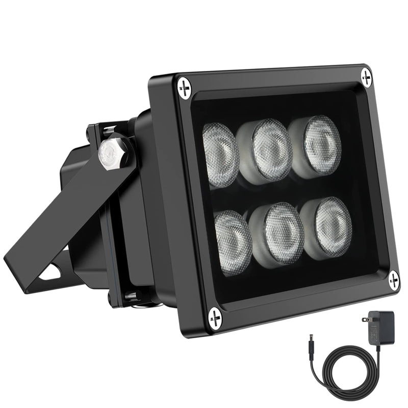 Univivi Infrared Illuminator, 850nm 6 LEDs 90 Degree Wide Angle IR Illuminator for Night Vision, Waterproof LED Infrared Light for CCTV Security Camera, with Power Adapter, Black Black-6W