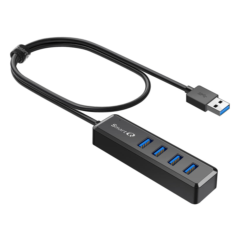 SmartQ H302S USB 3.0 Hub for Laptop with 2ft Long Cable, Multi USB Port Expander , Fast Data Transfer USB Splitter for Laptop, Compatible with Windows PC, Mac, Printer, Mobile HDD Slim USB 3.0 - 2 ft